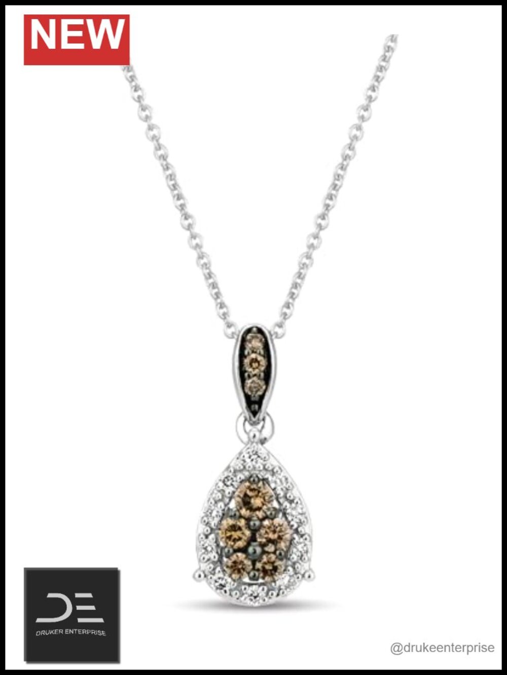 14k White Gold Chocolate Diamond Pendant Necklace 18" Lobster Claw